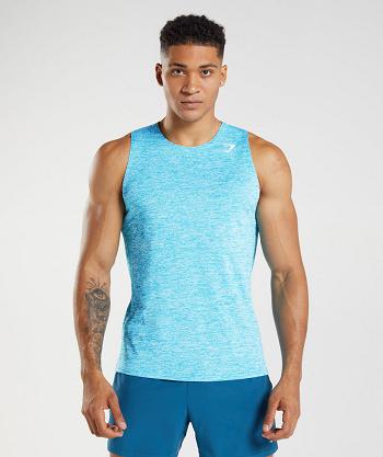 Camiseta Tirantes Gymshark Arrival Slim Marl Hombre Gris Oscuro Azules Blancas | CO 3157RVD